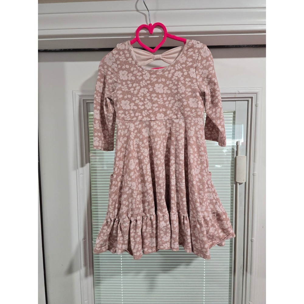 SweetHoney Girls Pink Floral Long Sleeve Bow Back Ruffle Dress Size 6Y